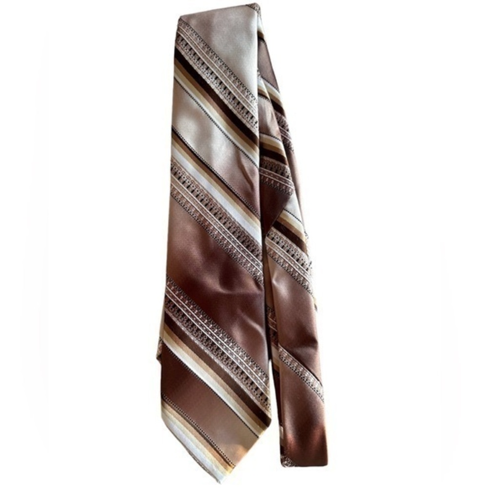 Oleg Cassini Embroidered Tie - Brown and Tan Stripe